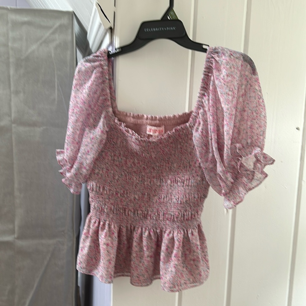 Large pink flowered blouse